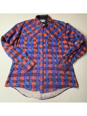 VTG Rockmount Shirt Mens M Red Blue Oversized Cape Western Pearl Snap Ranch USA